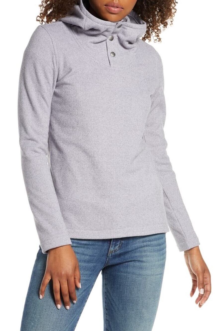 [The North Face] Purple Knit Stitch Fleece Hoodie Snap Button Mock Neck Sz Large